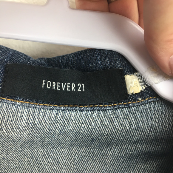 Forever 21 Womens M Blue Denim Cut Off Jean Jacket - Picture 7 of 11